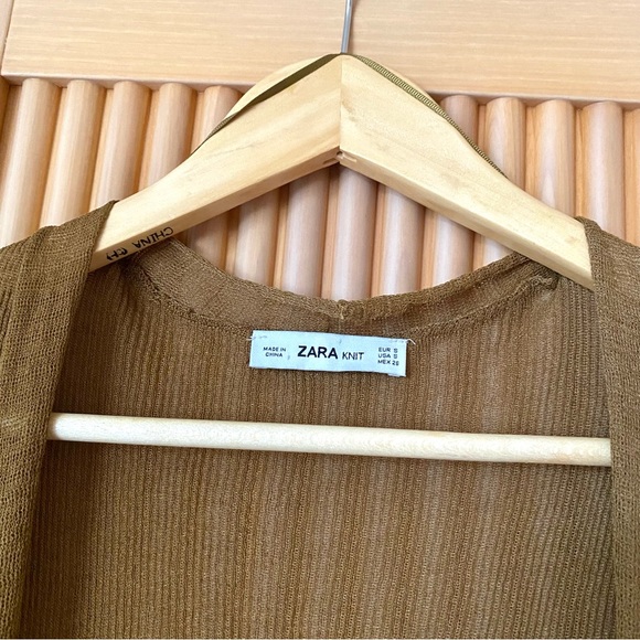 Zara metallic thread knit long cardigan sweater golden tan - Picture 6 of 6